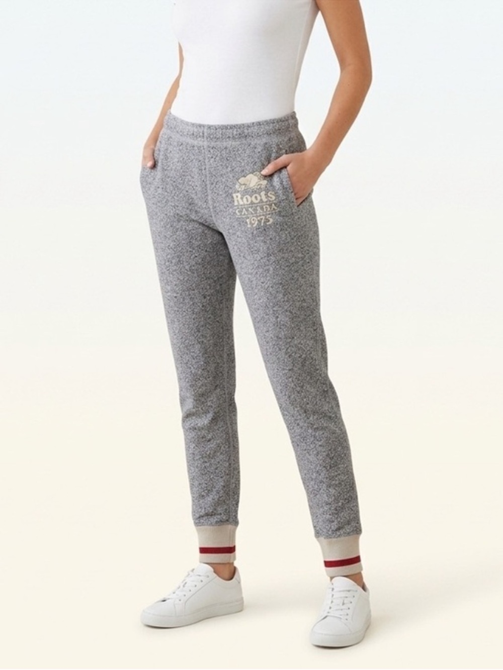 Roots Original Salt & Pepper Slim Stripe Cuff Sweatpants Joggers Women’s Size XS
